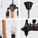 Farmhouse Rustic Matte Black Metal Hemp Rope Wagon Wheel Ceiling Chandelier Light