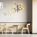 Black and Gold Sputnik Rod Modern Pendant Chandelier Ceiling Light E27