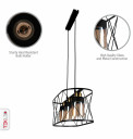 Black Cage Metal Amber Cylinder Glass Island Chandelier Ceiling Light
