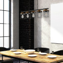 Industrial Cage Pendant Light - Rectangular 5-Shade Linear Chandelier with Wood Accents