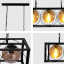 Black Cuboid Metal Amber Globe Glass Island Chandelier Ceiling Light