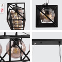 Black Cuboid Cage Amber Globe Glass Island Chandelier Ceiling Light