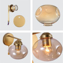 Amber Globe Glass Gold Metal Vintage Retro Wall Light with Pull Down Switch
