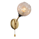 Amber Reeded Glass Globe Gold Metal Vintage Retro Wall Light with Pull Down Switch