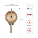 Amber Glass and Antique Brass Wall Light with 3 CCT Integrated LED