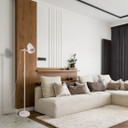 Sleek White Nordic Floor Lamp with Oak Wood Detail