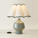 Speckle Glazed Green Table Lamp with Scalloped Shade