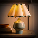 Speckle Glazed Green Table Lamp with Scalloped Shade 