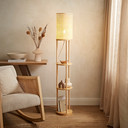 3 Tier Shelved Floor Lamp with Bamboo Shade