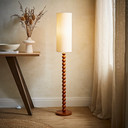Wooden Bobbin Floor Lamp with Tall Linen Shade