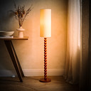 Wooden Bobbin Floor Lamp with Tall Linen Shade