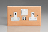 Varilight Scandic Beech Kilnwood 2-Gang 13A Switched Socket + 2x5V DC 2100mA USB Charging Ports