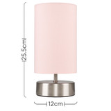 Francis Satin Nickel Touch Table Lamp with Dusky Pink Shade