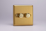 Varilight Brushed Brass 2-Way V-Pro Push On/Off Rotary Polished Brass LED Dimmer 0-120W (1-4 Gang)