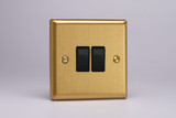 Varilight Brushed Brass 10A Intermediate Black Rocker Switch (1-2 Gang)