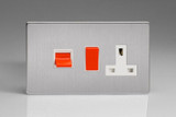 Varilight Brushed Steel Screwless 45A Cooker Panel with 13A Double Pole Switched Socket Outlet (Red Rocker)