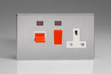 Varilight Brushed Steel Screwless 45A Cooker Panel + Neon with 13A Double Pole Switched Socket Outlet (Red Rocker)