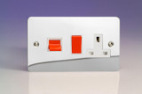 Varilight Polished Chrome Ultraflat 45A Cooker Panel with 13A Double Pole Switched Socket Outlet (Red Rocker)