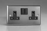 Varilight Brushed Steel 13A Double Pole Switched Black Socket (1-2 Gang)