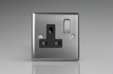 Varilight Brushed Steel 1-Gang 13A Double Pole Switched Socket