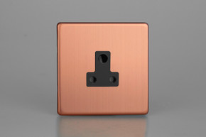 Varilight Brushed Copper Screwless 1-Gang 5A Round Pin Socket