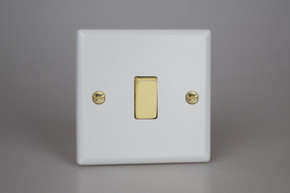 Varilight Matt White Vogue 1-Gang 10A Intermediate Polished Brass Rocker Switch