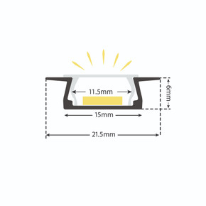 2M SlimPro Recessed Aluminium Profile 22mm x 6mm