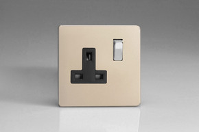 Varilight Satin Chrome Screwless 13A Double Pole Switched Socket Black Insert (1-2 Gang)