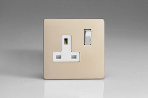 Varilight Satin Chrome Screwless 13A Double Pole Switched Socket White Insert (1-2 Gang)