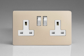 Varilight Satin Chrome Screwless 13A Double Pole Switched Socket White Insert (1-2 Gang)