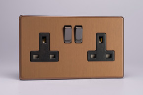 Varilight Brushed Bronze Screwless 13A Double Pole Switched Socket (1-2 Gang)