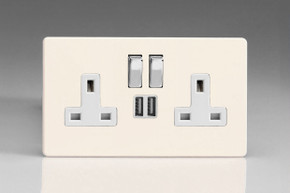 Varilight Primed Screwless 2-Gang 13A Single Pole Switched Socket + 2x5V DC 2100mA USB Charging Ports (SKU: MS-VAR-XDY5U2SBS/WS.PD)