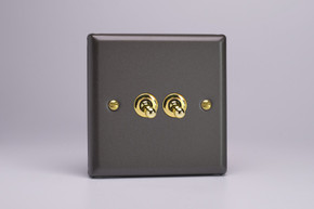 Varilight Slate Vogue 10A Intermediate Polished Brass Toggle Switch (1-2 Gang)