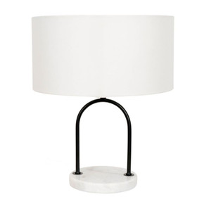 Rachel Table Lamp with Marble and Black Metal Base and Cream Shade