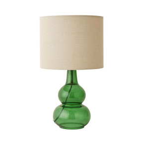 Aida Table Lamp with Textured Green Glass Base and Linen Shade