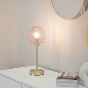 Frenchie Table Lamp with Pink Globe Glass in Gold