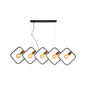 Black Square Pendant Light - Dual-tone 5-Holder Island Chandelier