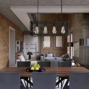 Industrial Farmhouse Metal Cage Chandelier - Black Finish 4-Light
