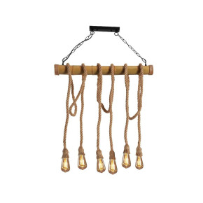 Farmhouse Rustic Bamboo and Hemp Rope Rod Ceiling Chandelier Light 6xE27 Farmhouse Rustic Bamboo and Hemp Rope Rod Ceiling Chandelier Light 6xE27