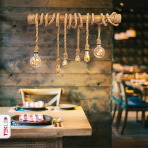 Farmhouse Rustic Bamboo and Hemp Rope Rod Ceiling Chandelier Light 6xE27 Farmhouse Rustic Bamboo and Hemp Rope Rod Ceiling Chandelier Light 6xE27