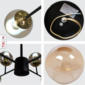 Stilnovo Amber Glass Globe Modern Sputnik Chandelier Ceiling Light E27 - Black / Amber