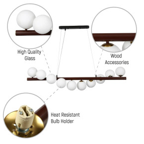 Walnut Wood Finish Metal Body Opal Glass Globes Kitchen Island Chandelier Ceiling Light 10xG9 Fitting Walnut Wood Finish Metal Body Opal Glass Globes Kitchen Island Chandelier Ceiling Light 10xG9 Fitting
