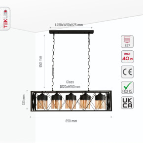 Black Caged Metal Amber Cylinder Glass Island Chandelier Ceiling Light 5xE27 Black Caged Metal Amber Cylinder Glass Island Chandelier Ceiling Light 5xE27