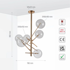 Nordic Sputnik Metal Clear Glass Globe Modern Chandelier Ceiling Light 6xG4 - Gold Nordic Sputnik Metal Clear Glass Globe Modern Chandelier Ceiling Light 6xG4 - Gold