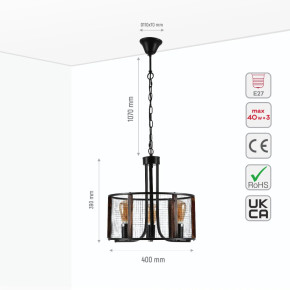 Black Metal Natural Wood Cylinder Cage Pendant Ceiling Light 3xE27