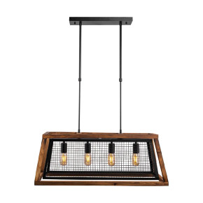 Black Metal Old Wood Cuboid Island Chandelier Ceiling Light