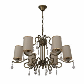 Cream Shade Antique Brass Metal Arm Ceiling Chandelier Light with Pendeloque Crystals