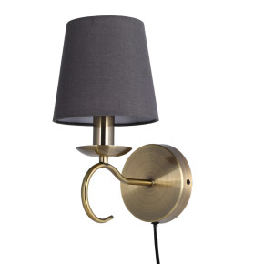 Vintage Grey Fabric Shade Wall Light with Plug-In