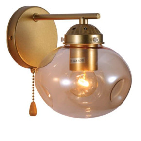 Amber Globe Glass Gold Metal Vintage Retro Wall Light with Pull Down Switch Amber Globe Glass Gold Metal Vintage Retro Wall Light with Pull Down Switch