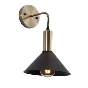 Antique Brass Metal Black Cone Suspended Wall Light